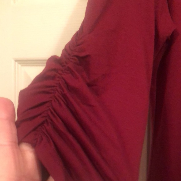 Kim Rogers-Small Petite Tunic w/Sheer Band at Hem, Ruched Sleeve,  3/4 Sleeve - Picture 4 of 5